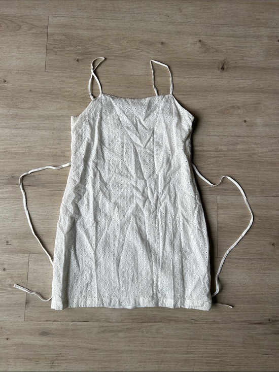 SISTERHOOD Dresses & Skirts - Sisterhood White Eyelet Mini Dress with Adjustable Spaghetti Straps Size S